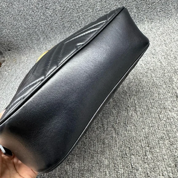 100% Authentic GUCCI GG Marmont Black Leather Shoulder Bag 800-121724 - Picture 7 of 14